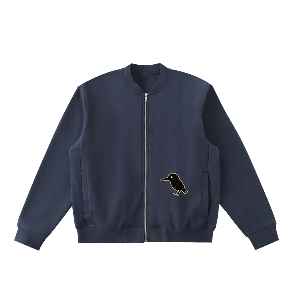 Dark Grey Essential Zip-Up Fleeced Varsity Jacket