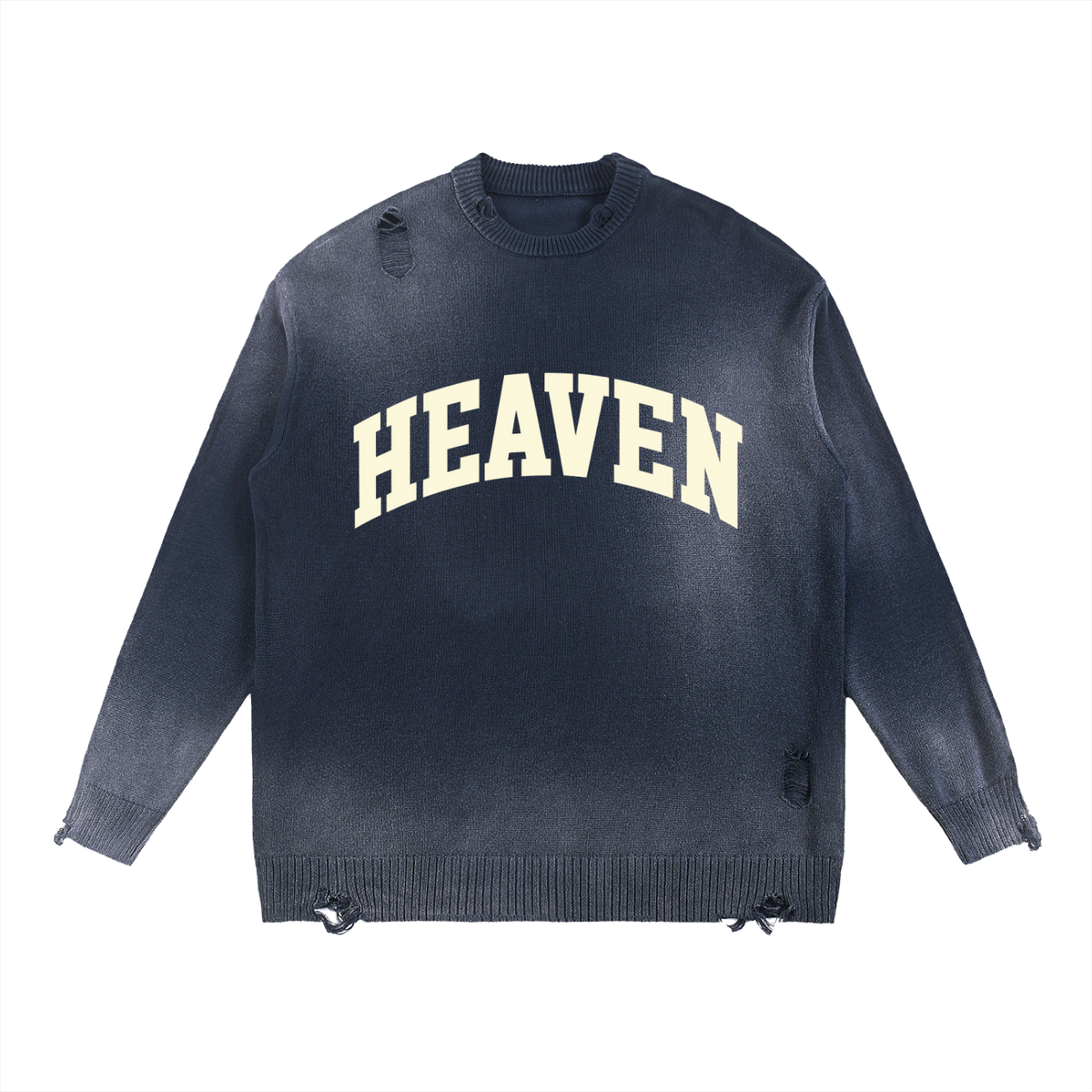 Heaven Sun Fade Distressed Ripped Crewneck sweater