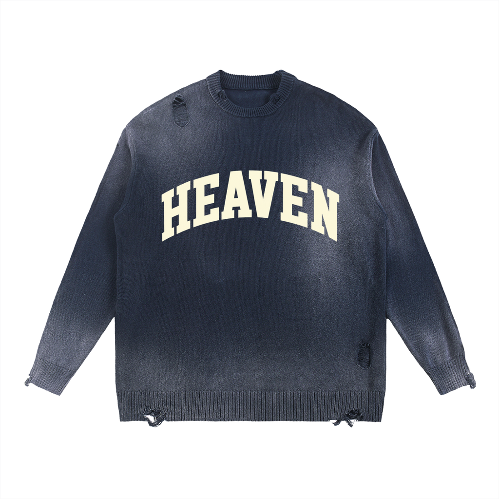 Black Heaven Sun Fade Distressed Ripped Crewneck sweater
