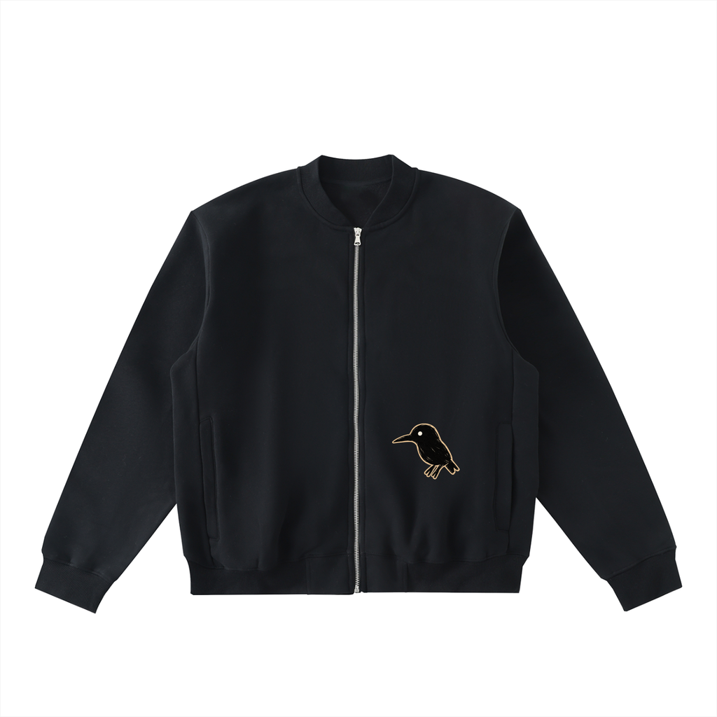 Dark Grey Essential Zip-Up Fleeced Varsity Jacket