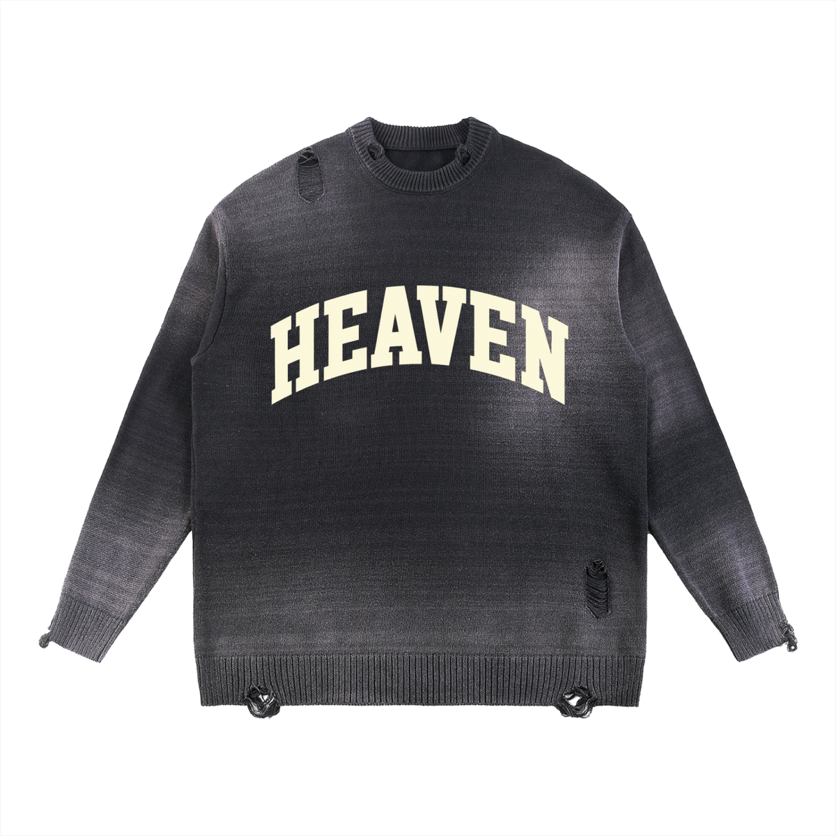 Black Heaven Sun Fade Distressed Ripped Crewneck sweater