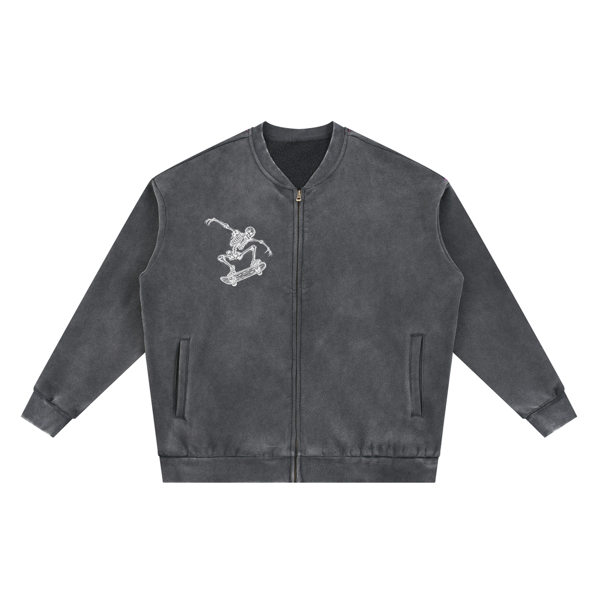SK8 Vintage Washed Fleece Baseball Jacket