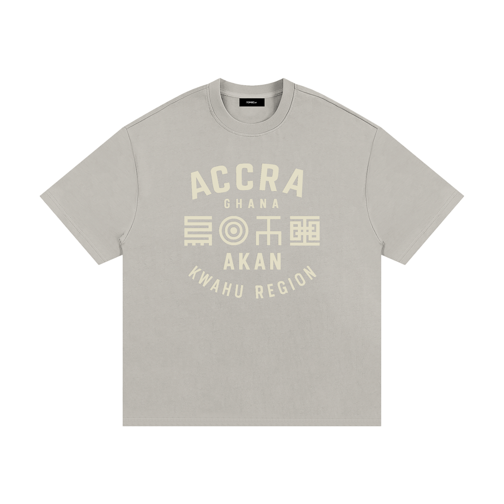 Akan Script Heavyweight Tee in Smoke Clay with Stone print, oversized unisex fit