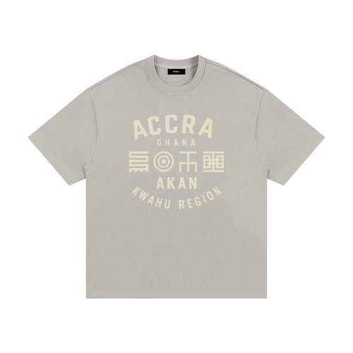 Akan Script Heavyweight Tee in Smoke Clay with Stone print, oversized unisex fit