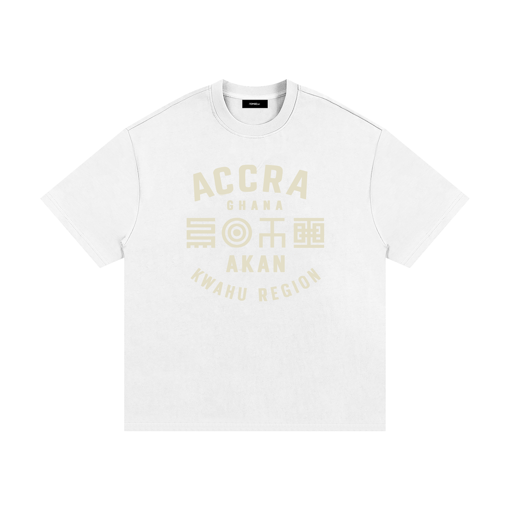 Akan Script Heavyweight Tee in Chalk White with Stone print, oversized unisex fit