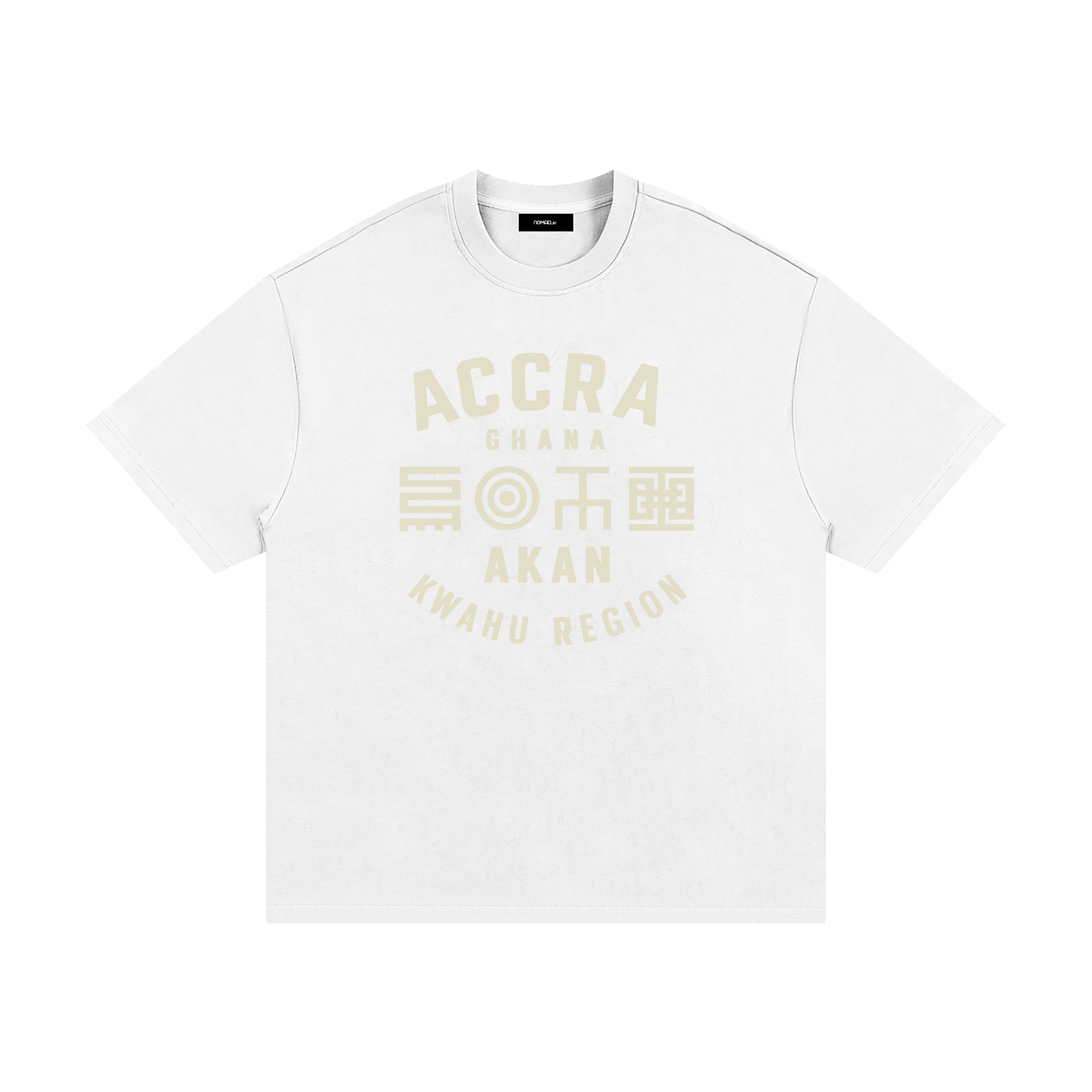 Akan Script Heavyweight Tee in Chalk White with Stone print, oversized unisex fit
