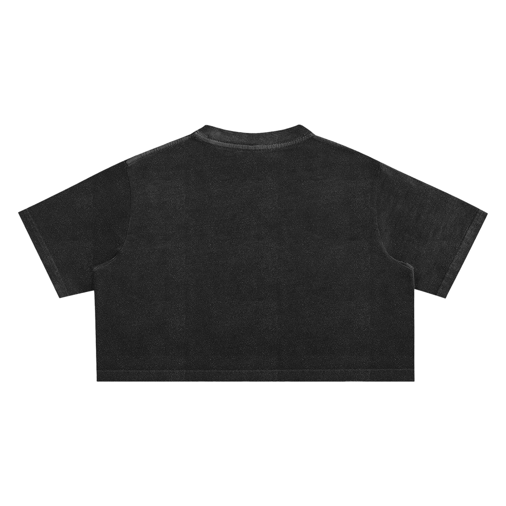 nomad_07 women's cropped Solar Patina t-shirt in Onyx Black back view