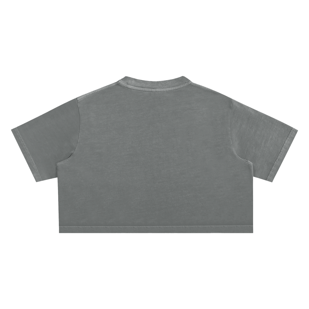 nomad_07 women's cropped Solar Patina t-shirt in Ash Grey back view