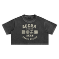 nomad_07 women's cropped Solar Patina t-shirt in Onyx Black with Ghana Akan Script graphic front view