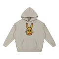 Ash Grey Dogon Brush Heavyweight Hoodie featuring a hand-brushed Dogon rabbit mask graphic in warm, painterly tones on a relaxed, oversized hoodie.