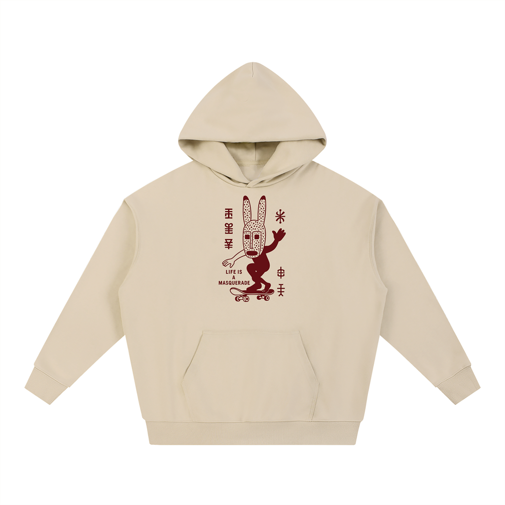 nomad_07 Dogon Drift heavyweight hoodie in Sand with cultural fusion graphic front view
