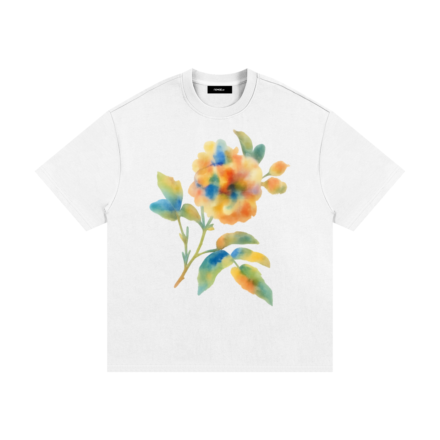 Floral Residue Heavyweight Tee with oversized watercolor floral graphic on white