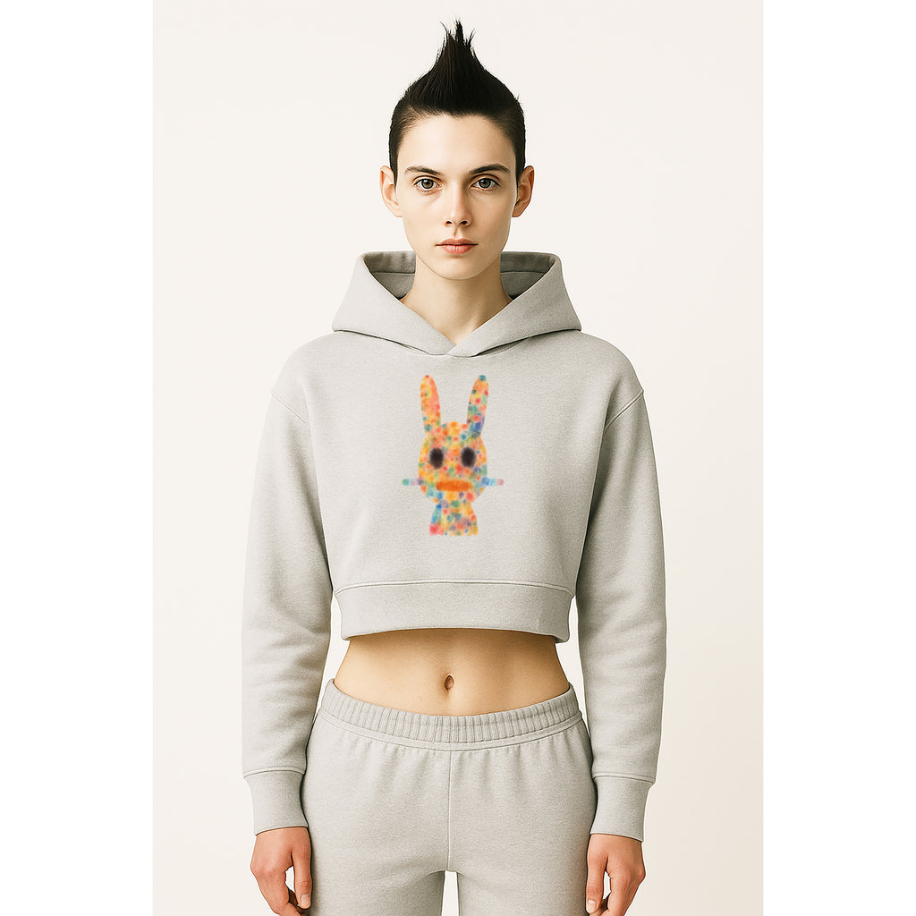 Model wears heather grey watercolor ink drip dogon mali hoodie