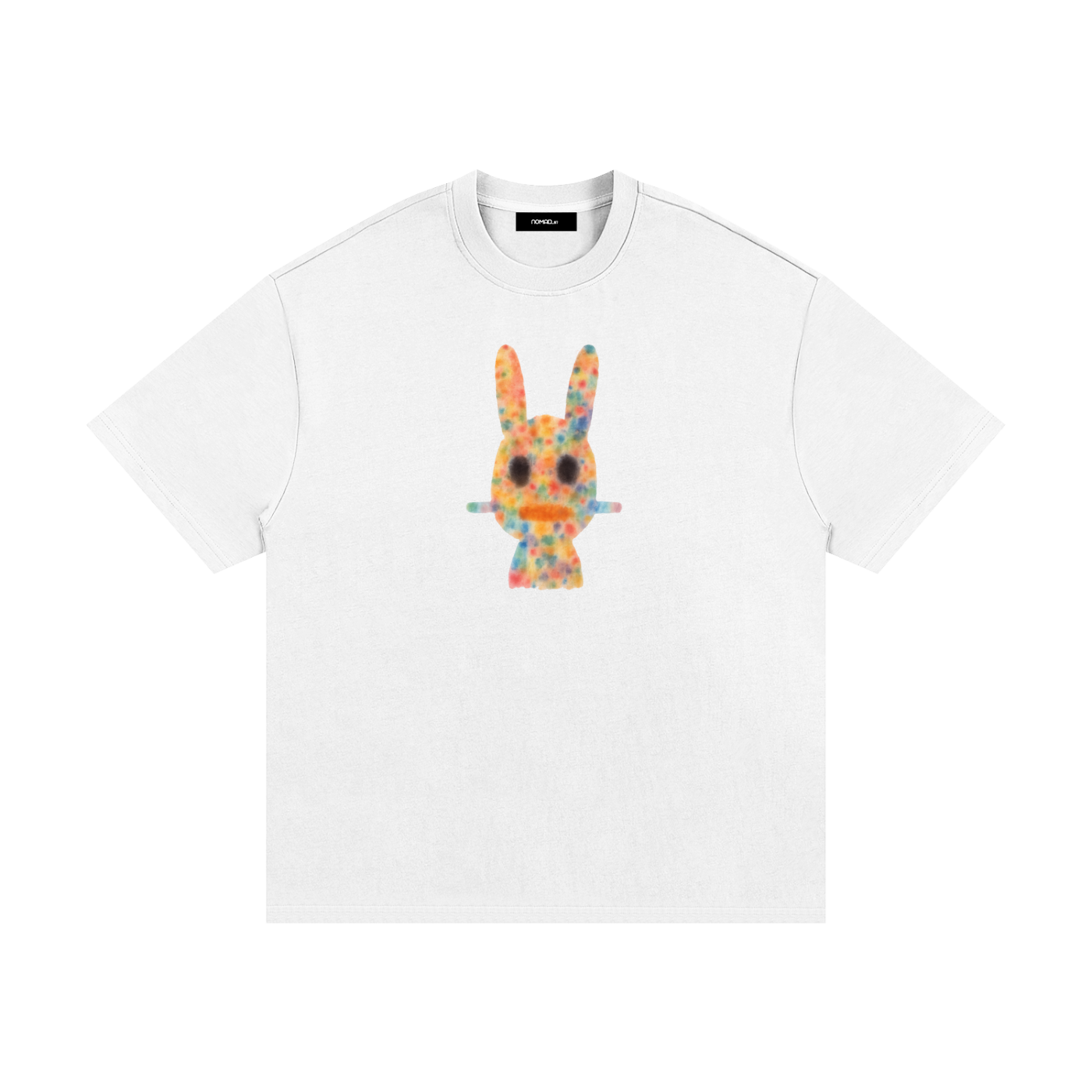 Ink Drip Heavyweight White Tee with multicolor watercolor Dogon mask graphic on front