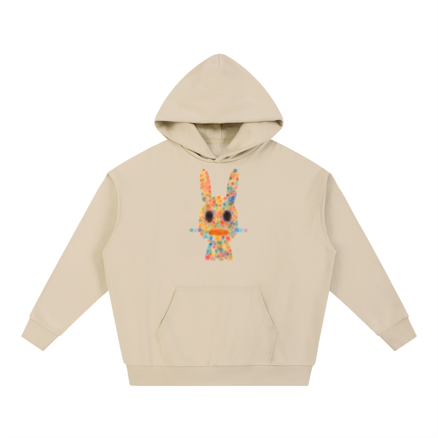 Sand Ink Drip heavyweight hoodie with abstract watercolor Dogon-inspired graphic.