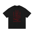 nomad_07 Masquerade_07 heavyweight tee in Onyx with Crimson Dogon-inspired graphic
