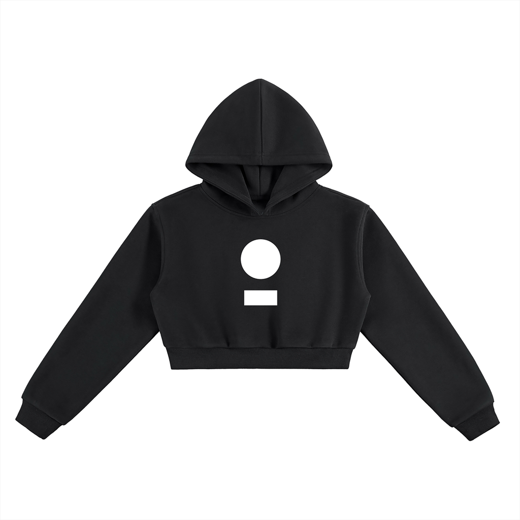 nomad_07 women's cropped streetwear hoodie in Onyx with core logo front view