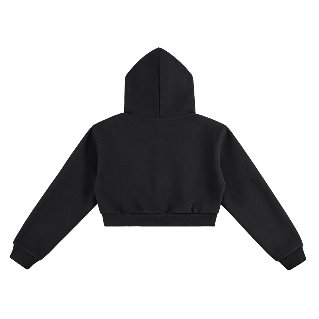 nomad_07 women's cropped streetwear hoodie in Onyx back view