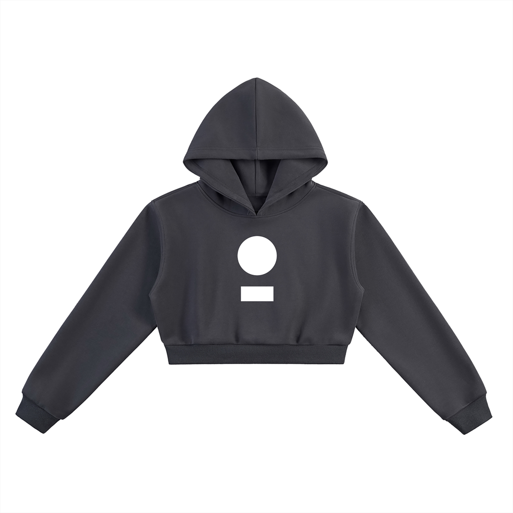 nomad_07 women's cropped streetwear hoodie in Dark Ash with core logo front view
