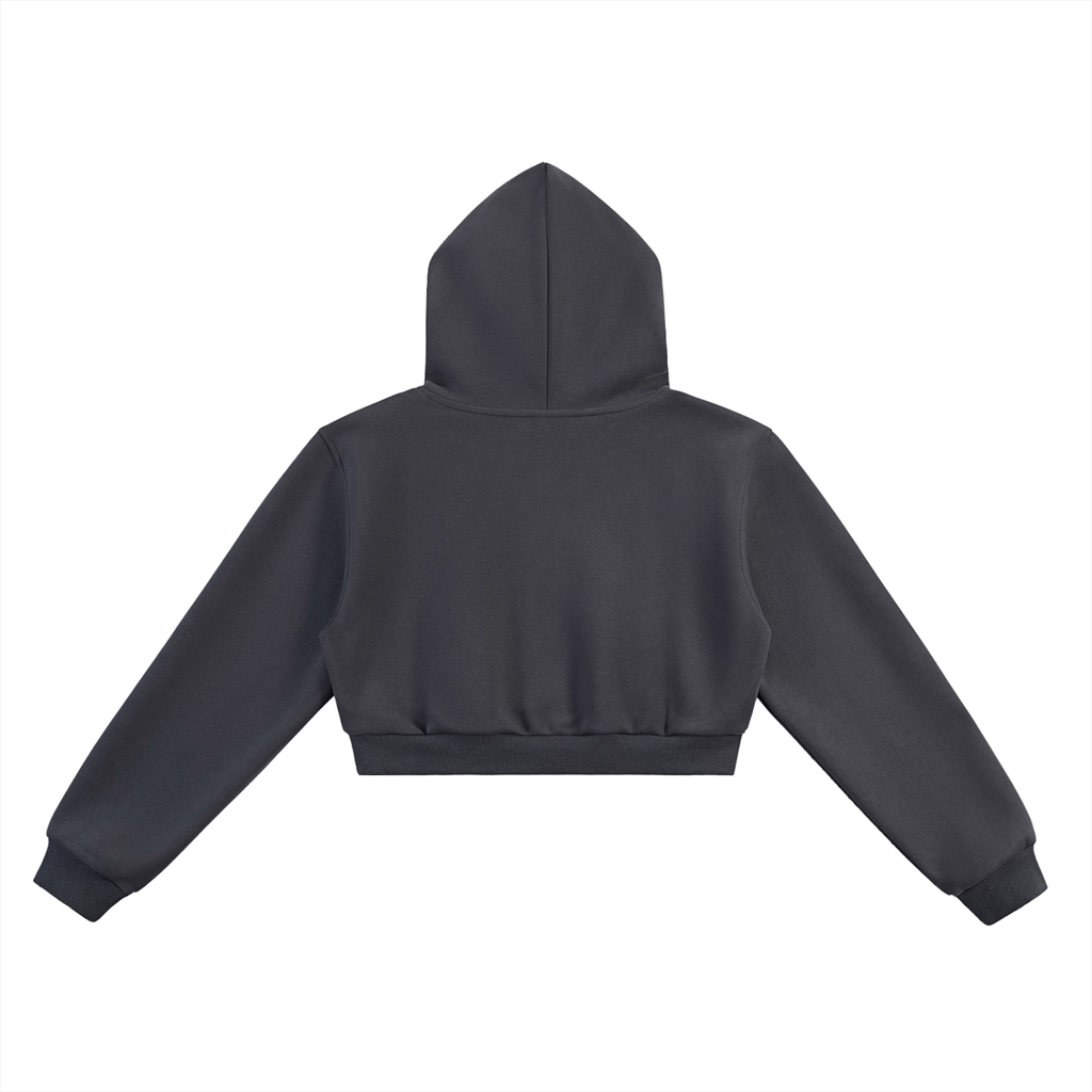 nomad_07 women's cropped streetwear hoodie in  Dark Ash back view