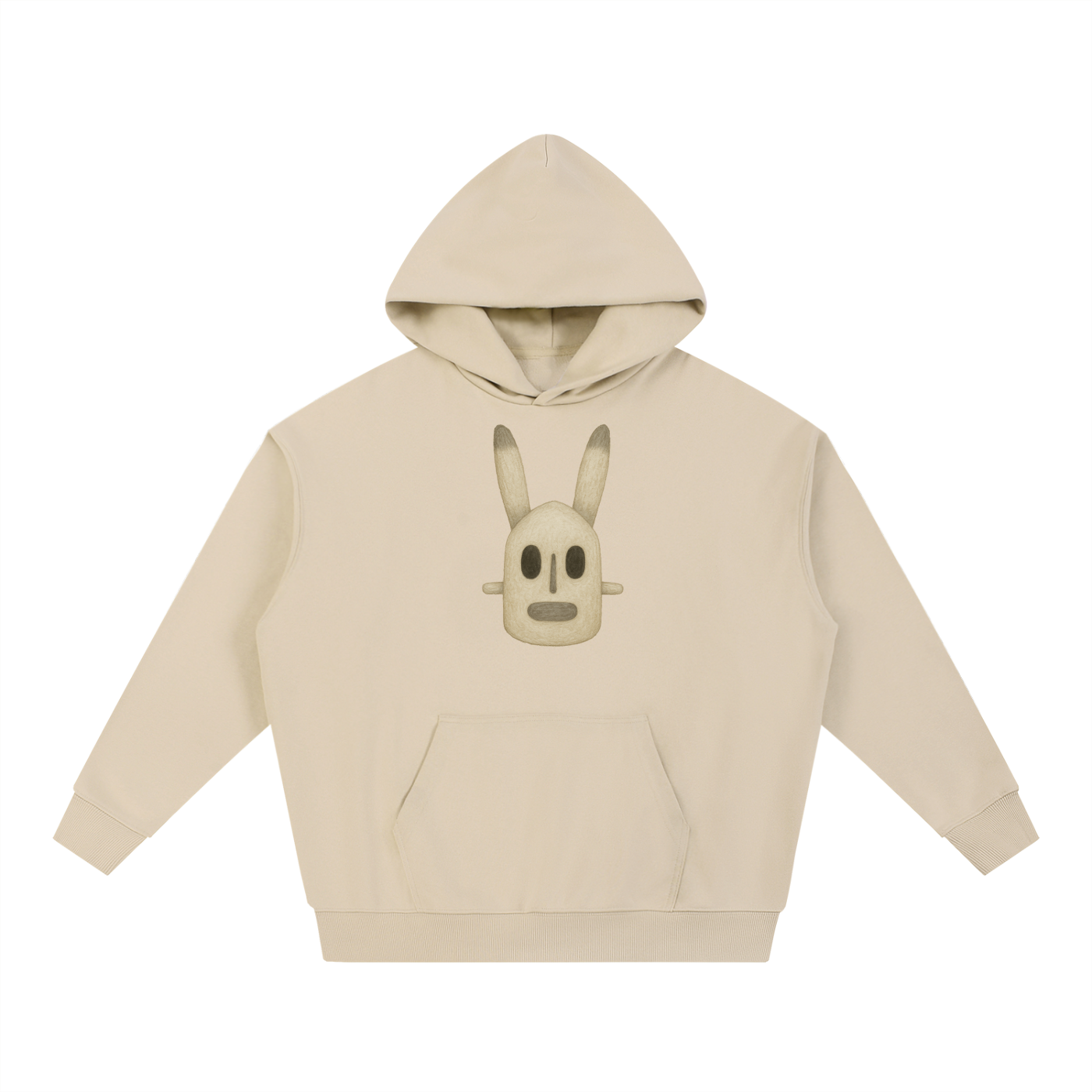 Sand Phantom_07 heavyweight hoodie with minimal hand-sketched Dogon-inspired graphic.