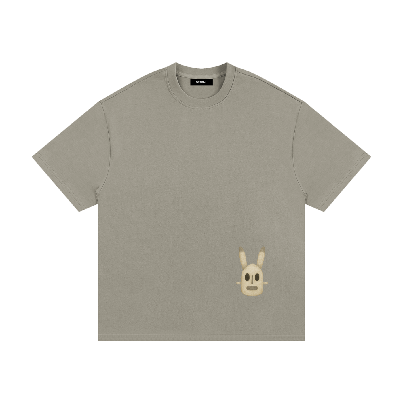 Front view of Dark Grey Phantom_07 Heavyweight Tee with small hand-sketched Dogon mask illustration near the hem