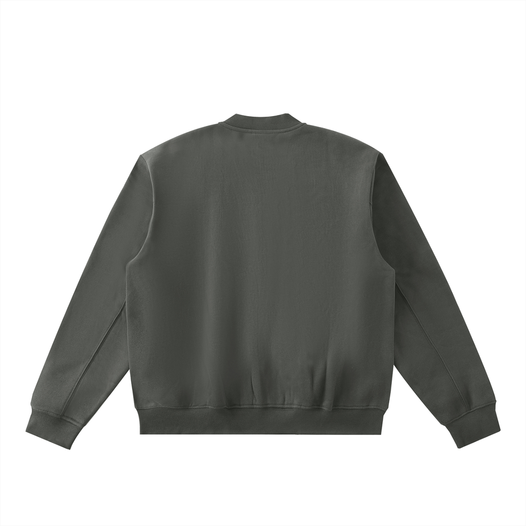 Dark Grey Essential Zip-Up Fleeced Varsity Jacket