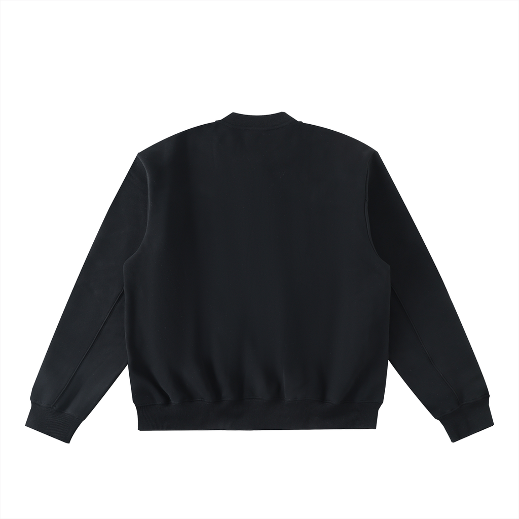 Dark Blue Essential Zip-Up Fleeced Varsity Jacket