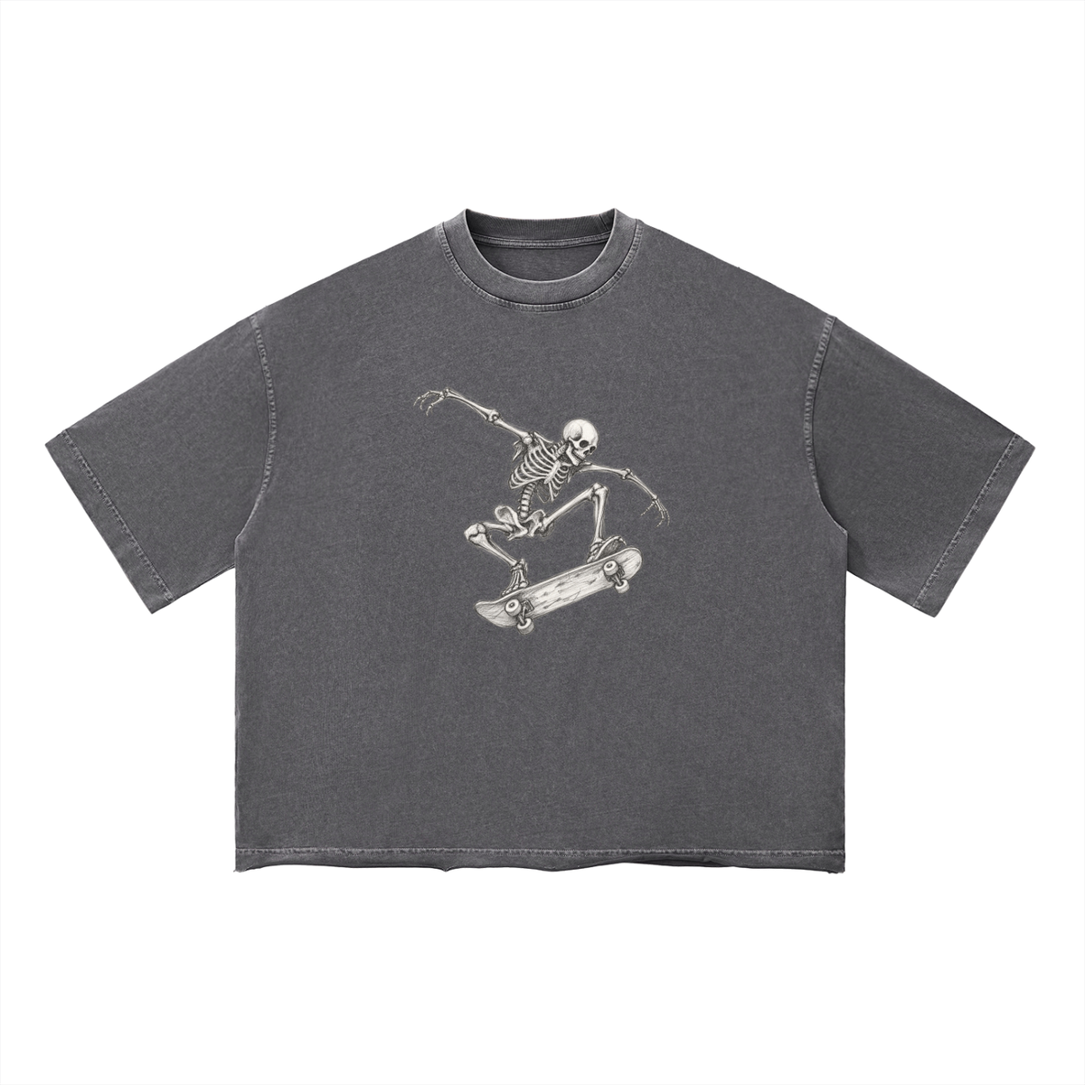 White SK8 BLK Unisex Vintage Wash Boxy T-Shirt