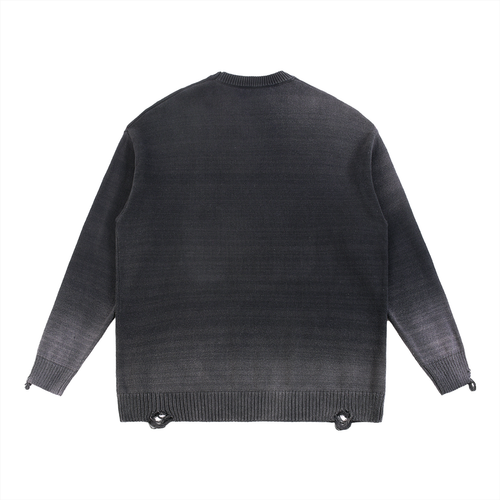 Black Heaven Sun Fade Distressed Ripped Crewneck sweater