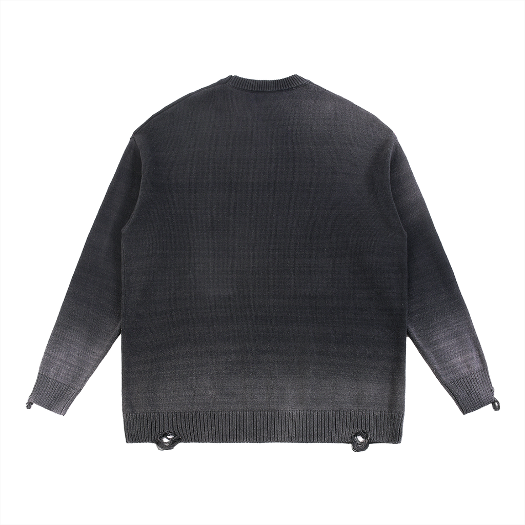 Navy Blue Heaven Sun Fade Distressed Ripped Crewneck sweater