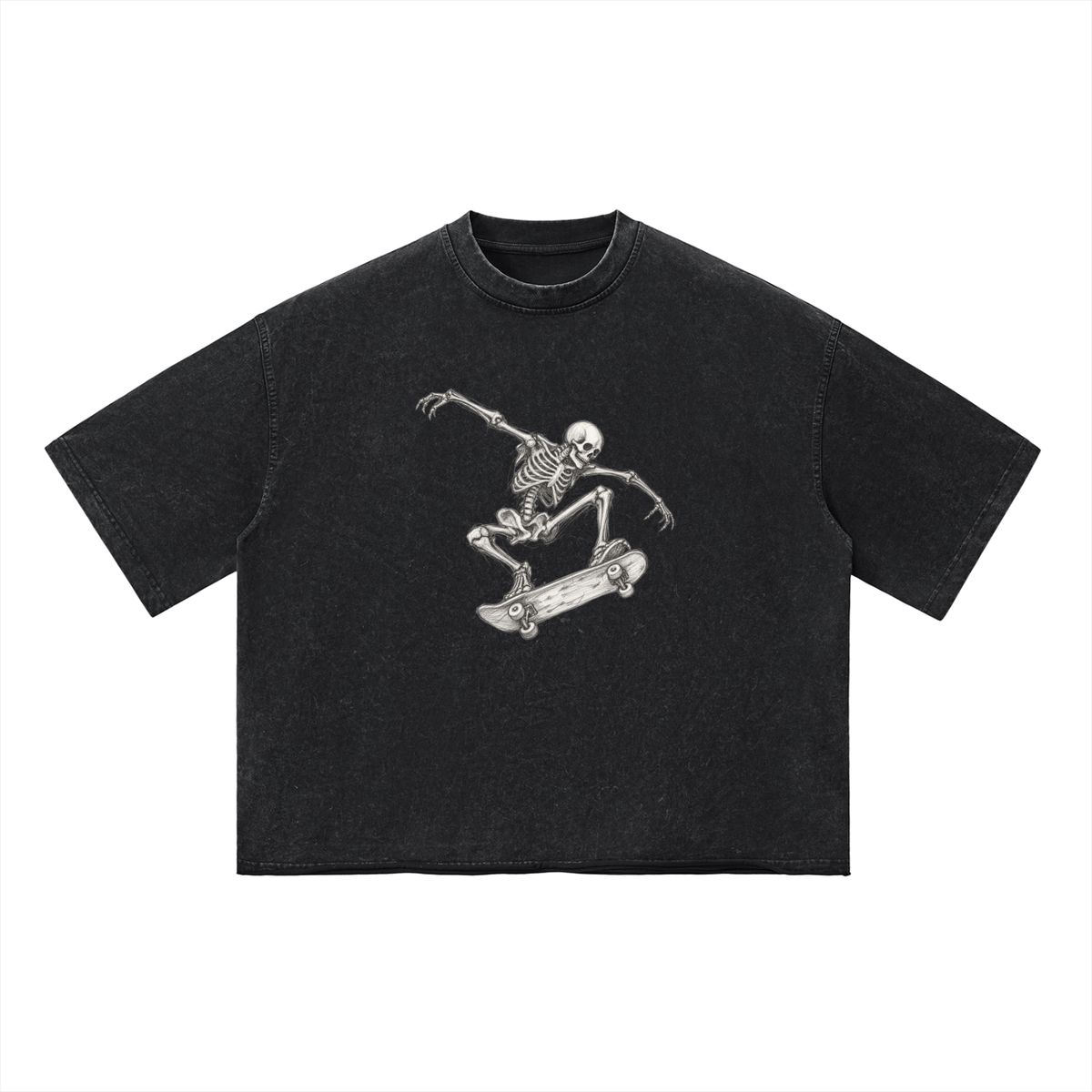 Charcoal Gray SK8 BLK Unisex Vintage Wash Boxy T-Shirt