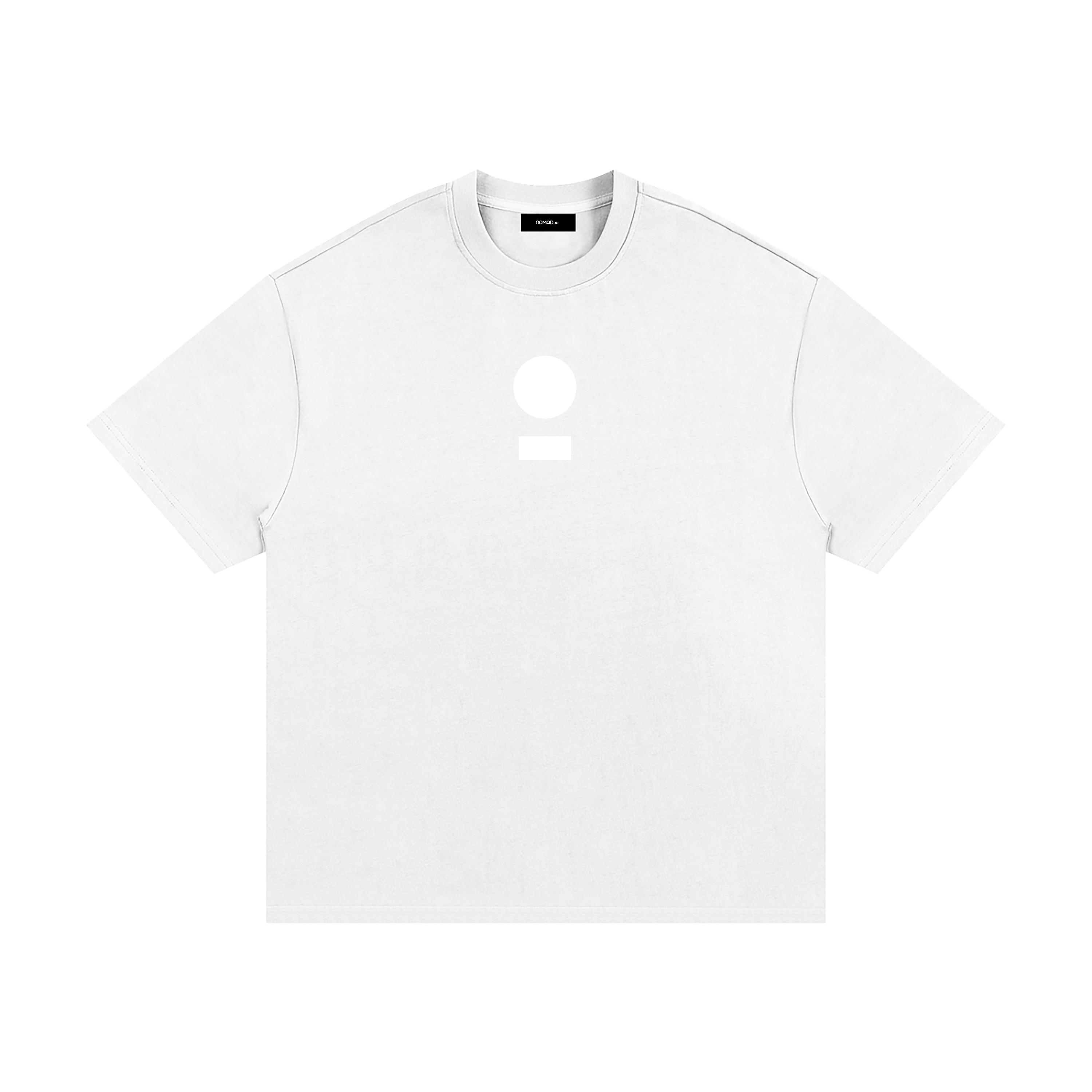 nomad_07 Logo Heavyweight Tee in white Chalk with centered core logo, oversized unisex silhouette.
