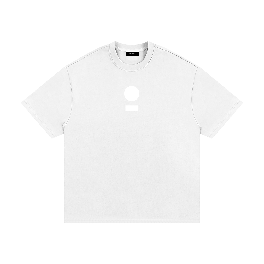 nomad_07 Logo Heavyweight Tee in Chalk white with centered core logo, oversized unisex fit.