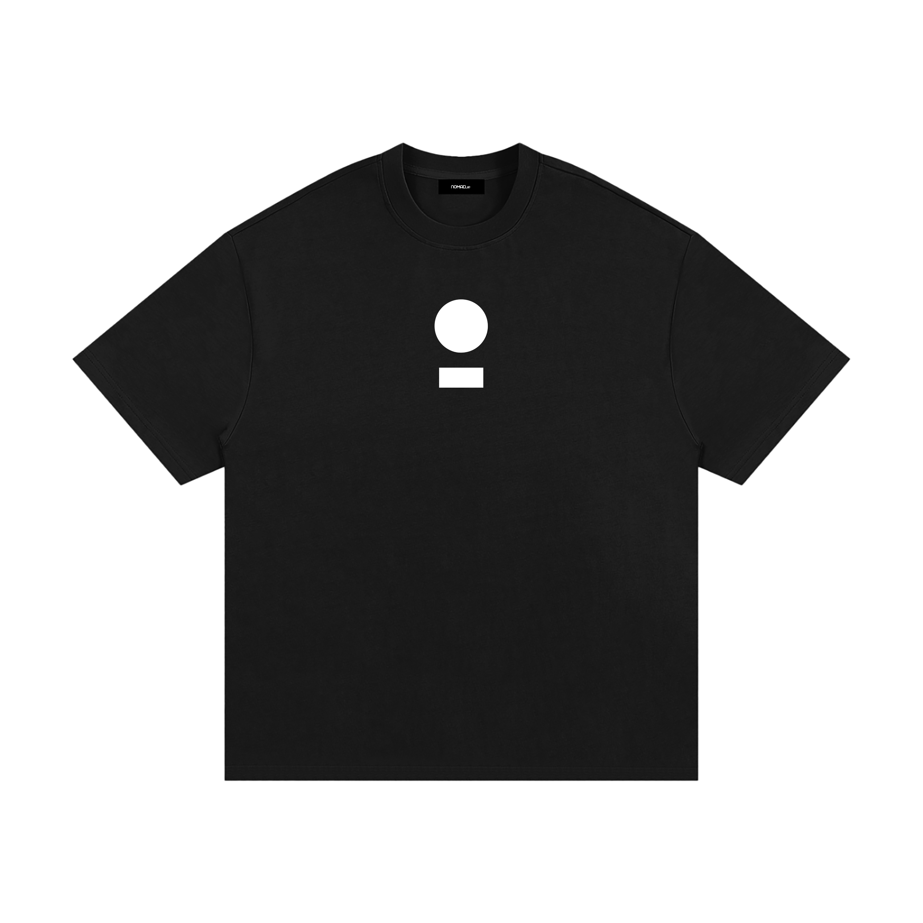 nomad_07 Logo Heavyweight Tee in Onyx with centered core logo, oversized unisex fit.