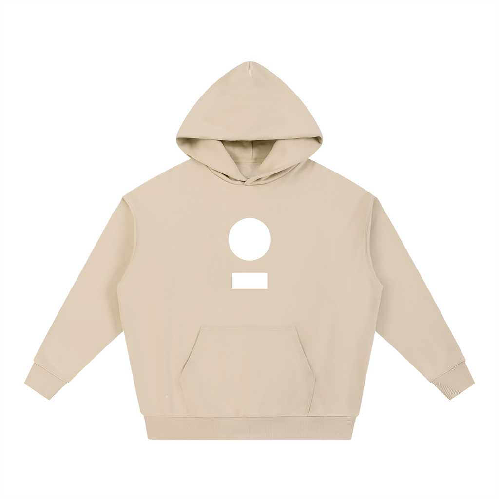 nomad_07 unisex streetwear heavyweight hoodie in Sand with core logo front view in white