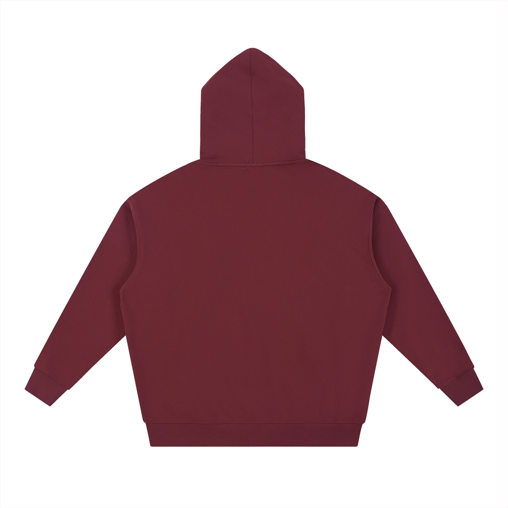 nomad_07 unisex streetwear heavyweight hoodie in Crimson back view 